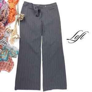 Loft Ann Gray Classy Maroon Pin Stripe Wide Leg Business Slacks Sz 8